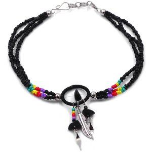 Feather Charm Dangle Seed Beaded Multi Strand Anklet - Womens Southwest Fashion